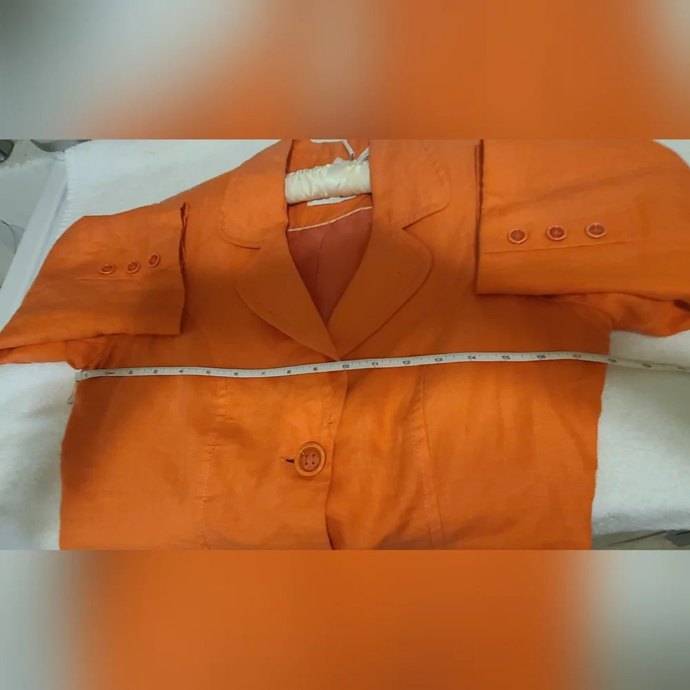 DELIRIUM Coral Orange Linen 3/4 Sleeve Blazer - Picture 11 of 11